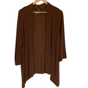 Chicos Womens Brown Open Front‎ Slinky Cardigan Jacket Size XL Office Career